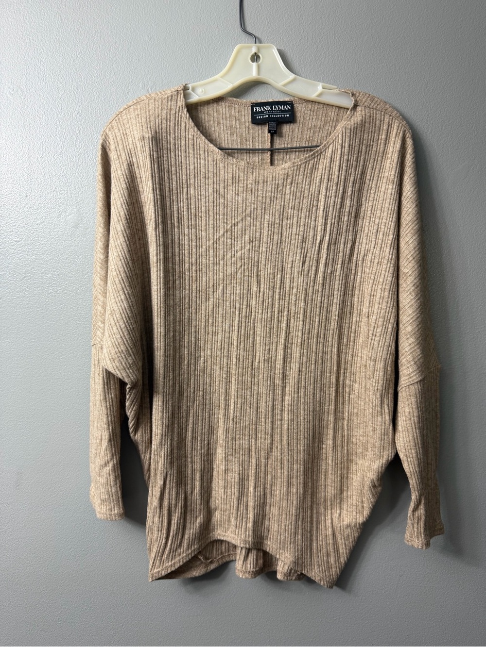 Frank Lyman Ribbed Knit Taupe dolman sleeve tunic small petite
